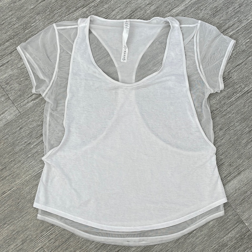 SOLD Lululemon size 6 Set the Course Short Sleeve mesh racer back tank tee shirt